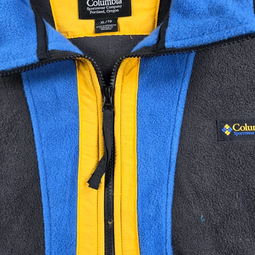 Columbia Fleece Jacket Mens XL Blue Grey Yellow Colorblock Full Zip Vintage - Picture 3 of 7